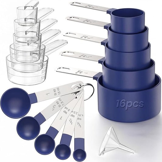 16PCS Measuring Cups and Spoons Set, Measuring Spoon Set with Metric and US Measurements, Fits for Measuring Dry and Liquid (Blue) by CreateHarmonyWithYourPet