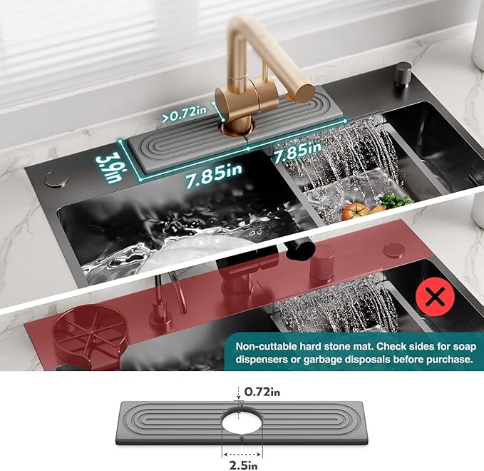 Eormoe Kitchen Sink Faucet Mat - 15.7in Diatomite Sink Protectors for Kitchen Sink, Stone Sink Splash Guard for Kitchen Counter Sink Accessories (Grey, 15.7'' x 3.9'') - Image 2
