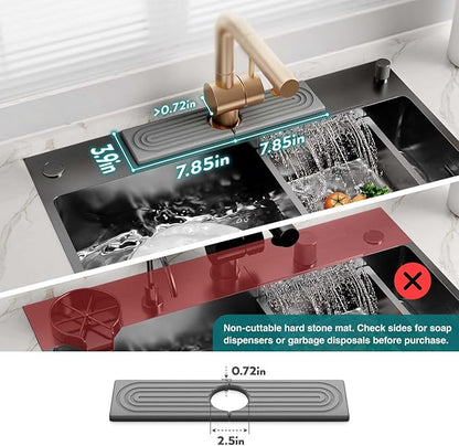 Eormoe Kitchen Sink Faucet Mat - 15.7in Diatomite Sink Protectors for Kitchen Sink, Stone Sink Splash Guard for Kitchen Counter Sink Accessories (Grey, 15.7'' x 3.9'') - Image 2