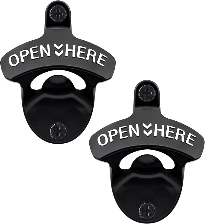 Wall Mounted Bottle Opener Stainless, Black White Screw in Wall Beer Cap Opener Gifts (2 PCS) by Wallmountedbottleopener