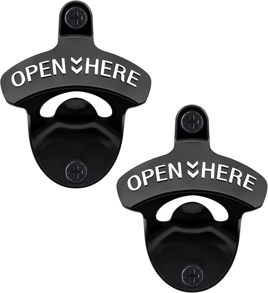 Wall Mounted Bottle Opener Stainless, Black White Screw in Wall Beer Cap Opener Gifts (2 PCS) by Wallmountedbottleopener