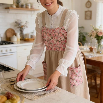 Uaussi Cotton Linen Apron Cross Back Work Apron for Women with Pockets Pinafore Dress X Cross Halter Apron for Chef Gardening - Image 6