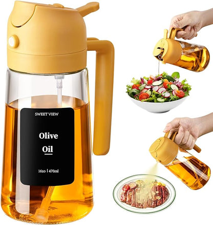 SWEET VIEW Oil Sprayer for Cooking, 16oz/470ml 2 In 1 Glass Olive Oil Sprayr & pourer for Kitchen, Air Fryer, Cooking, Salad, BBQ (Yellow) by SWEETVIEW