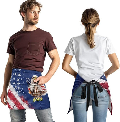 Server Apron with 3 Pockets, Waterproof Oil Waitress Waiter Half Apron for Restaurant Hotel Kitchen Cafe