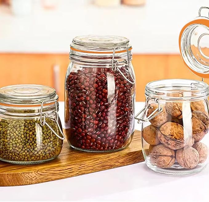 Glass Jars 32oz,Airtight Glass Food Storage Jar with Clamp Lid,1000ml Rounded Airtight Canister with Leak Proof Rubber Gasket,Clear Glass Kitchen Jars for Dry Food,Cereal,Beans,6 Pack - Image 7