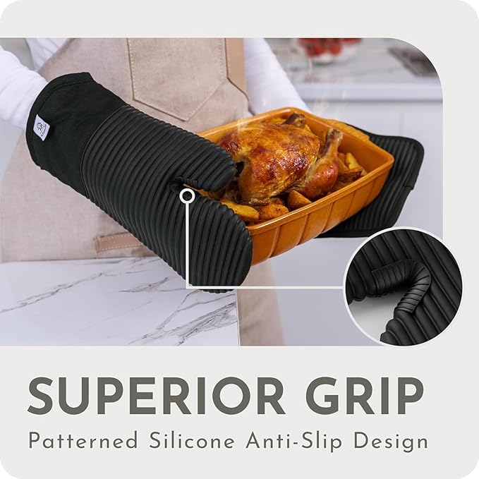 Extra Long Silicone Oven Mitts and Pot Holders Sets | Heat Resistant 500°F BPA-Free Food Grade Silicone Hot Pads & Kitchen Mittens | 4-Piece Set of Oven Gloves & Potholders for Kitchens. - Image 4