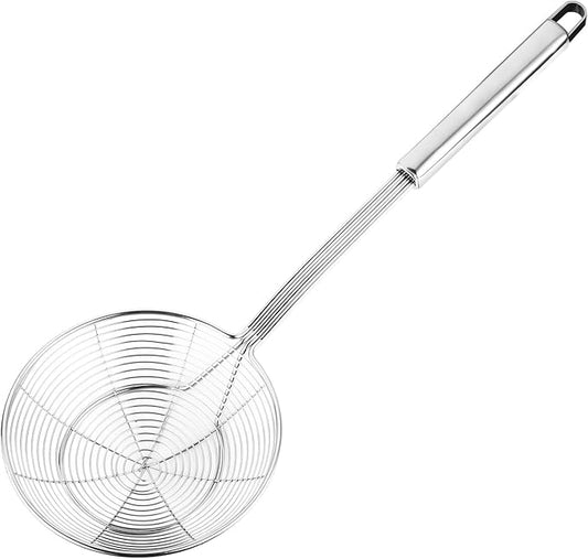 Hiware Solid Stainless Steel Spider Strainer Skimmer Ladle for Cooking and Frying, Kitchen Utensils Wire Strainer Pasta Spoon, 5.4 Inch by HIWARE