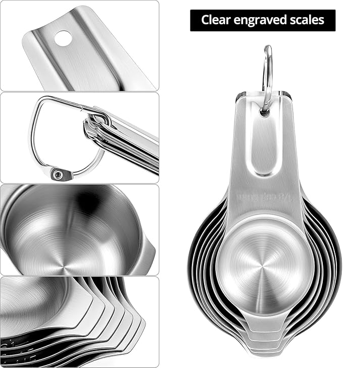 QWORK Stainless Steel Measuring Cups, Set of 7 Nesting Kitchen Tools for Cooking & Baking - Image 3