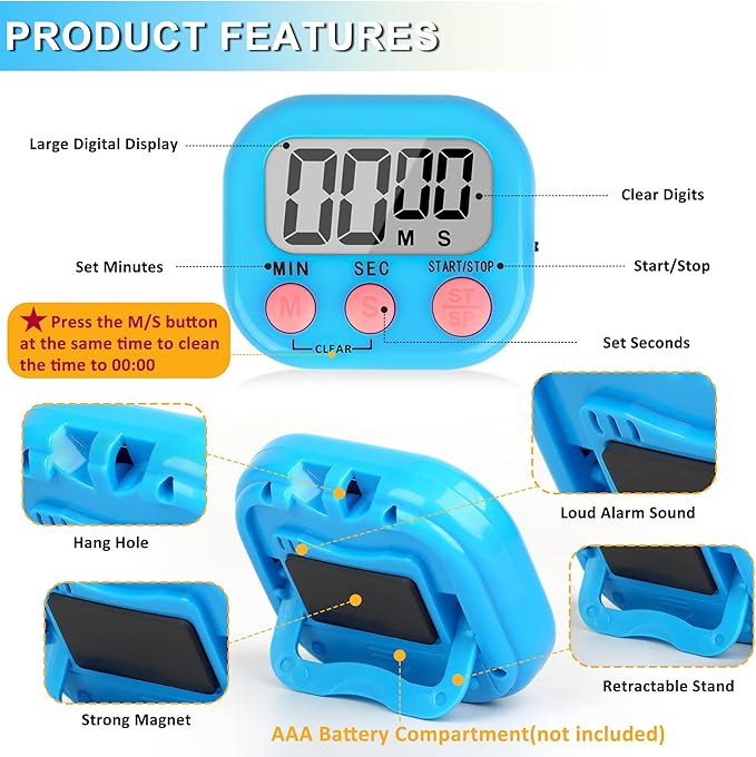 ZILLEEN Classroom Timer for Kids Teachers 2 Pack Digital Timers, Blue & Yellow - Image 7