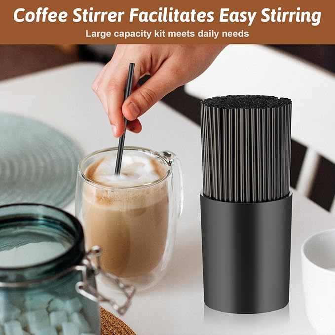 200 Pcs Black Coffee Stirrer Sticks and Holder Set 7 Inch Plastic Coffee Stir Straws with Holder Cocktail Drink Stirrers Mixing Milk Cocktail Drinks Supplies for Coffee Bar Home Party - Image 6