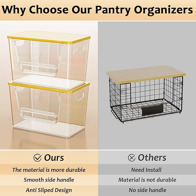 Delamu 2 Set Pantry Organizers and Storage,Trash Bag Dispenser with Bamboo Top,Stackable Trash Bag Dispenser Under Sink Organizer for 4-30 GalBags,Onion,Potato,Fruits,Amber(11-7/32"L*7" W*7-1/8"H) - Image 6