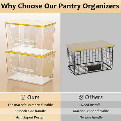 Delamu 2 Set Pantry Organizers and Storage,Trash Bag Dispenser with Bamboo Top,Stackable Trash Bag Dispenser Under Sink Organizer for 4-30 GalBags,Onion,Potato,Fruits,Amber(11-7/32"L*7" W*7-1/8"H) - Image 6