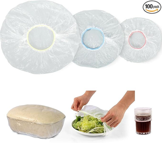 3rd Upgraded Plastic Bowl Covers, 100PCS Bowl Lids for Bread Proofing, 3 Sizes Plastic Covers for Bowls with Elastic, Food Grade Safe Material Food Lids, Reusable by Uponer