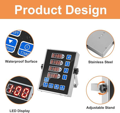 Precision Kitchen Timers for Cooking – 4 Channel Commercial Kitchen Timer Restaurant Kitchen Supplies – Stainless Steel Digital LED Chef Cooking Timer – Reminder Function, Loud Alarm, Black - Image 4