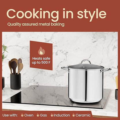 Stainless Steel Stockpot with Tempered Glass Lid 16 Quart, Durable 18/0 Stainless Steel, Impact-Bonded Base for Even Heating, Riveted Handles, Oven & All Stove Compatible, Safe Up To 500°F (260°C) - Image 3