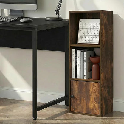 Furinno LUDER Book Shelf, 3-Tier Bookshelf with Open Shelf, Standing Bookcase with 1 Door Cabinet, 9.3 x 12 x 31.5, for Organization and Storage, for Living Room, Bedroom, Home Office, Amber Pine - Image 2
