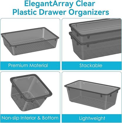 ElegantArray 12-Piece Drawer Organizer Set, 4 Sizes Versatile Plastic Vanity Organizer for Makeup, Stationery, Gadgets, in Kitchen, Bathroom, Office, and Bedroom, Black - Image 3
