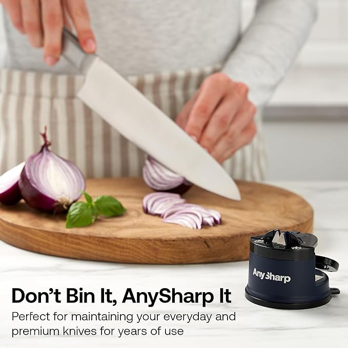 AnySharp – Editions – Hands Free Knife Sharpener - Easy to Use Sharpening Tool with PowerGrip Suction Base and 20-Degree Pre-Set Angle - for All Knives: Chef's, Serrated, and Hardened Steel - Navy - Image 8