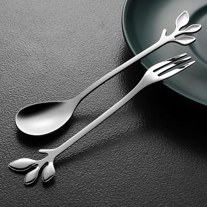 AnSaw Elegant Silver Leaf Coffee Spoons - 10-Piece, 4.7" Mini Stainless Steel Espresso & Dessert Tea Spoons, Perfect for Demitasse & Small Servings - Image 6