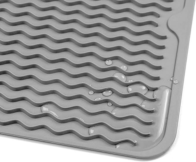 MicoYang Silicone Dish Drying Mat for Multiple Usage,Easy clean,Eco-friendly,Heat-resistant Silicone Mat for Kitchen Counter,Sink,Bar,Bottle,or Cup Grey M 17 inches x 6 inches - Image 7