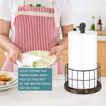YINMIT Wood Paper Towel Holder Countertop, Farmhouse Paper Towel Holder with Heavy Duty Base, Wooden Paper Towel Holders, Paper Towel Holders for Kitchen, Fits Standard and Large Size Rolls - Image 6