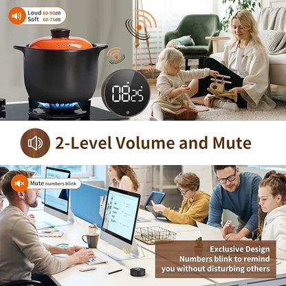VOCOO Digital Kitchen Timer - Magnetic Countdown Countup Timer with Large LED Display Volume Adjustable, Easy for Cooking and for Seniors and Kids to Use - Image 4
