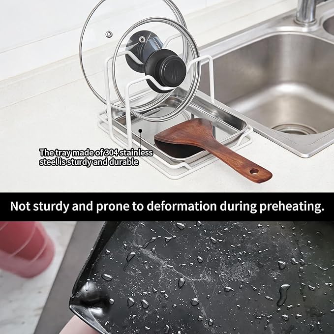 Pot Lid Holder While Cooking, 304 Stainless Steel Spoon Rest with Lid Holder for Countertop, Multifunctional Pan Lid Storage and Utensil Organizer for Stove Top