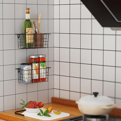 MaraFansie Hanging Kitchen Baskets Wire Storage Basket Adhesive and Screws Basket Over the Cabinet Door Organizer with Adhesive Strips and Screws Accessories, 2 Installations, 2 Pack - Image 5