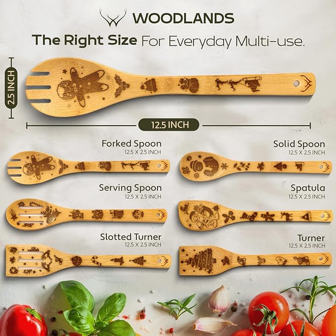 Christmas Wooden Spoons for Cooking - 6-Piece, Christmas Kitchen Utensils Gifts for Kitchen Decor including Spatulas & Spoons, Heat-Resistant, Eco-Friendly And Safe for Non-Stick Cookware - Image 3