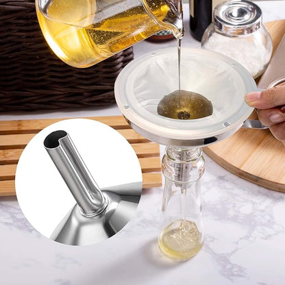 KALAVE Premium Stainless Steel Funnel, 5 Inch Food Grade Kitchen Funnels with 200 Mesh Food Filter Strainer for Filling Bottles, Oils, Juice, Wine, Coffee, Milk - Image 6