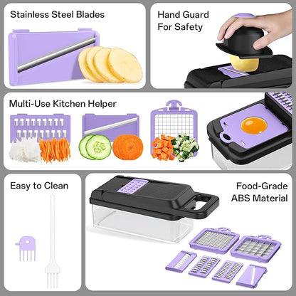HomeHacks Vegetable Chopper Vegetable Cutter, 12 in 1 Kitchen Gadget, Dicer, Slicer, Onion Cutter, Salad, Cheese Grater & Egg Separator - Multi-Functional Veggie Chopper Lid with Handle (Purple) - Image 5