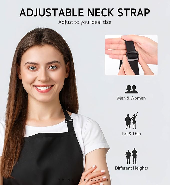 Syntus 12 Pack Bib Apron, Unisex Aprons Adjustable 100% Cotton with 2 Pockets Cooking Kitchen Aprons for Women Men Chef, BBQ Drawing Apron Bulk, Black - Image 5