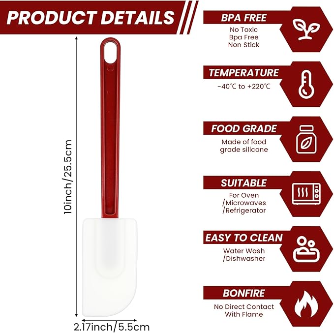 10 Pcs 10 Inch Flexible Rubber Spatulas, Silicone Spatula Set, Commercial Grade Silicone Spatulas Heat Resistant, Non Stick Soft Rubber Scraper for Kitchen Cooking Mixing Frying Spreading Baking
