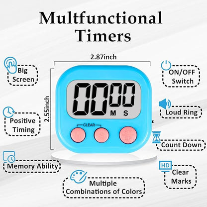 ZILLEN 6 Pack Kitchen Timers for Cooking Digital Classroom Timers for Kids Teachers Blue Pink Purple - Image 7