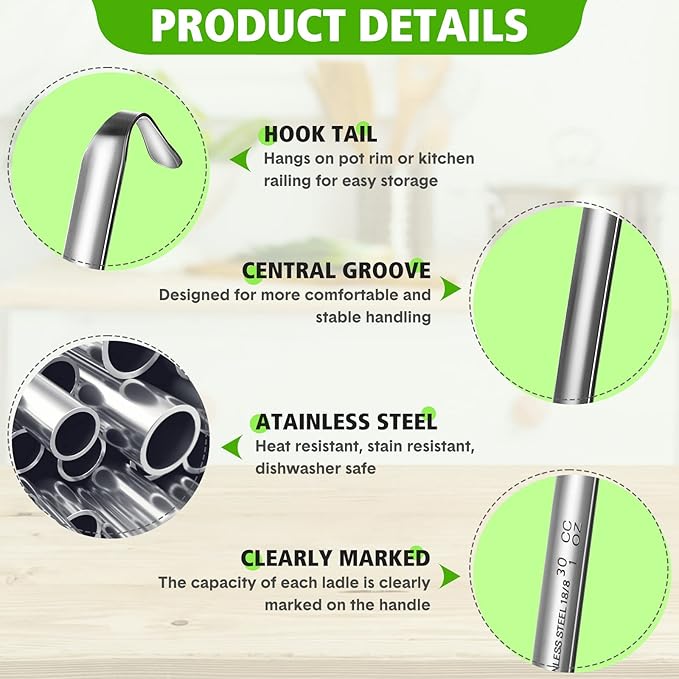 Potchen 10 Pcs Stainless Steel Soup Ladle Set Small Ladle Sturdy Long Handle Portion Control Serving Spoons for Cooking Sauce Gravy Stirring & Kitchen Home Use(1 oz) - Image 3