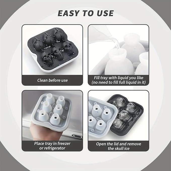 Skull Ice Cube Mold, 6-Cavity Silicone Ice Tray for Whiskey, Cocktails, and Beverages, Food-Grade Flexible Ice Maker for Halloween & Party Drinks, Easy Release & Dishwasher Safe