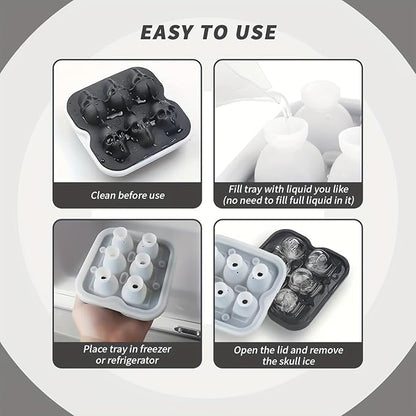 Skull Ice Cube Mold, 6-Cavity Silicone Ice Tray for Whiskey, Cocktails, and Beverages, Food-Grade Flexible Ice Maker for Halloween & Party Drinks, Easy Release & Dishwasher Safe