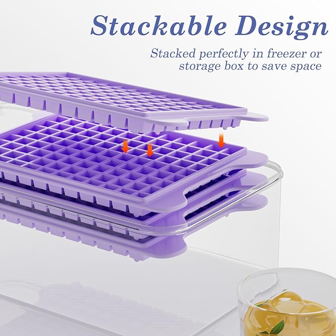 Mini Ice Cube Tray for Freezer: GGUW Nugget Ice Cube Tray with Bin - Crushed Ice Tray Making 4×108 PCS Icecube - Easy Release Iced Maker Trays - Image 4