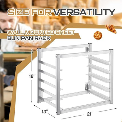 Blulu 5 Tier Wall Mounted Sheet Bun Pan Rack 21 x 13 x 18 Fits 5 Half Size Sheet Pans Aluminum Baking Tray Racks for Bakeries Restaurants Catering Kitchens - Image 2