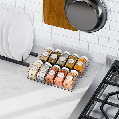Yieach 8 Pack Adjustable Narrow In Drawer Spice Organizer - Expandable From 9'' to 17.7'' - Acrylic Drawer Seasoning Organizer,Clear Spice Drawer Insert Tray for Drawers Condiment,Jar Organization