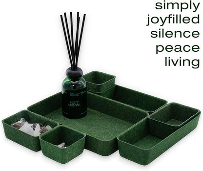 Welaxy Desk drawer organizer bins shallow trays felt storage desktop box for jewelry watches office supplies makeup small key holder minimalism 8-piece (Forest Green) - Image 6
