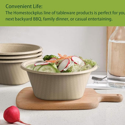 Homestockplus 48 Oz Disposable Bowls - Heavy Duty and Compostable Bowl - Made from Sugarcane and Bamboo Fibers, Microwave Safe - Large Paper Bowl for Soup, Salad, Ramen, Popcorn, etc. [50 Pack] - Image 6