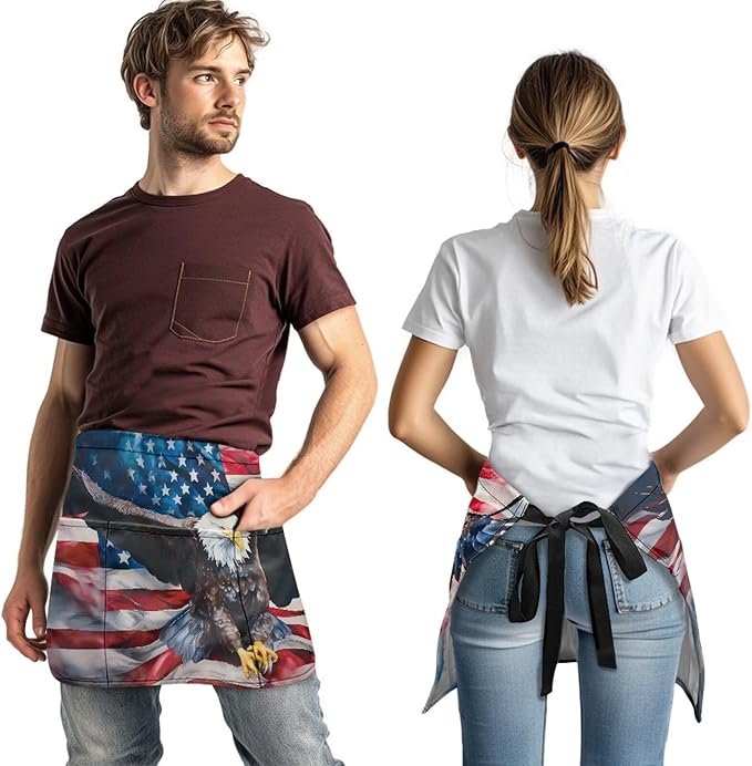 Server Apron with 3 Pockets, Waterproof Oil Waitress Waiter Half Apron for Restaurant Hotel Kitchen Cafe