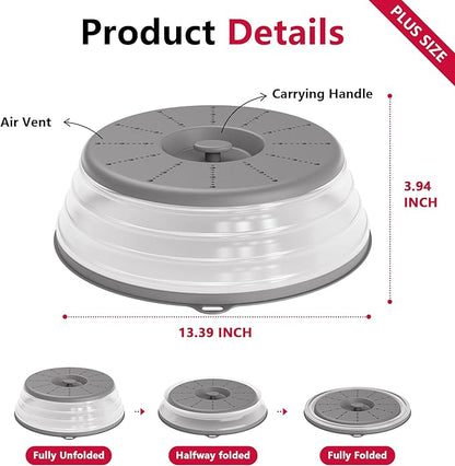 WVM Microwave Splatter Cover Vented for Food with Hook Hole, Splatter Guard & Colander Kitchen Gadget for Food, Meal Prep, Grey, L(13.39"x3.94")-Pack of 1