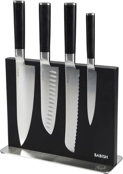 Babish 5-Piece Magnetic Forged Kitchen Knife Block Set – 1.4116 German Steel Cutlery with Magnetic Knife Holder – Professional Chef Knife Set