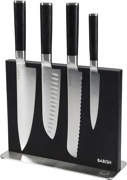 Babish 5-Piece Magnetic Forged Kitchen Knife Block Set – 1.4116 German Steel Cutlery with Magnetic Knife Holder – Professional Chef Knife Set