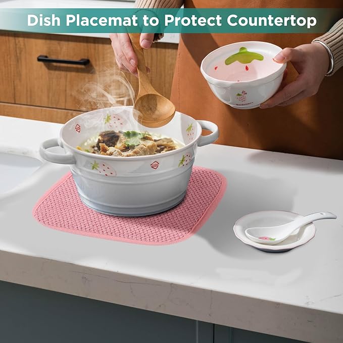 GeeRic Microfiber Dish Drying Mat, Super Absorbent Kitchen Dish Drying Pad, Reversible for Countertop, 7*7 inch Pink - Image 6