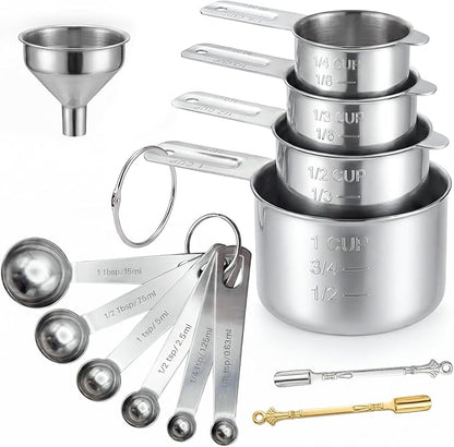 13PCS Measuring Cups and Spoons Set, Premium Heavy Duty Steel Measuring Spoons Cups Set with Metric and US Measurements, Set for Measuring Dry and Liquid Ingredients by RenaChris