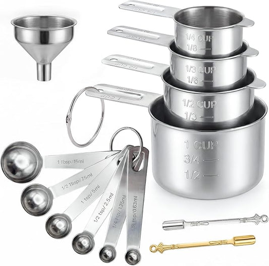 13PCS Measuring Cups and Spoons Set, Premium Heavy Duty Steel Measuring Spoons Cups Set with Metric and US Measurements, Set for Measuring Dry and Liquid Ingredients by RenaChris