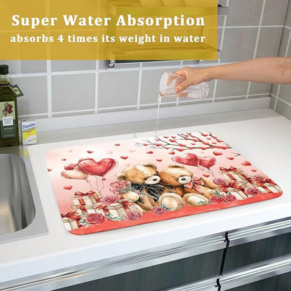 Holiday Microfiber Dish Drying Mat 18 X 24 in Valentines Day Bear Red Decorative Kitchen Countertop Mats - Image 7